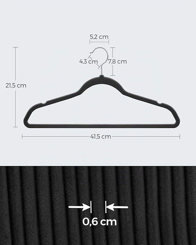 Kleiderbügel Samt, 20er Set, 41,5 cm breit, dünn, gut belastbar