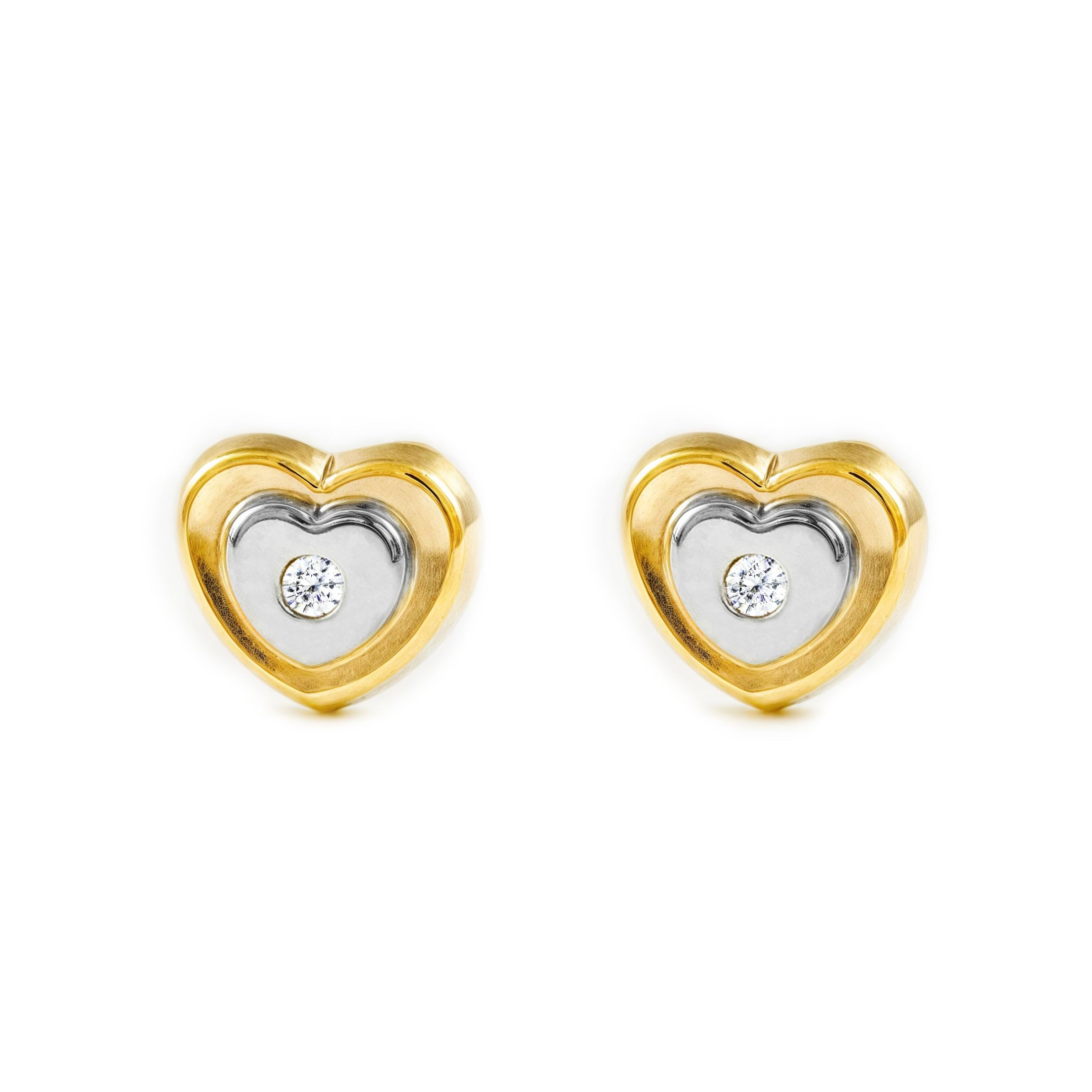 9ct 2 Colour Gold heart Children's Earrings