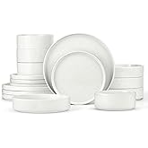 Herogo Dinnerware Sets with Pasta Bowls, 16 Piece Plates and Bowls Set for 4, Stoneware Dinner Dishes for Kitchen Dining, Dishwasher & Microwave Safe, Speckled White