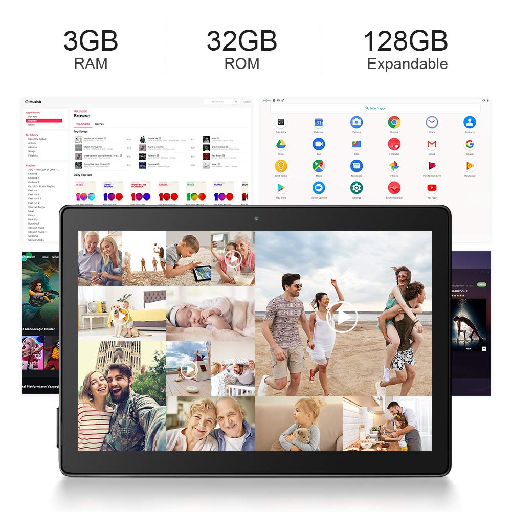 Dragon Touch Max10 Android 10.1 inch Tablet with Octa-Core Processor, 3GB RAM, 32GB Storage, 1080P FHD Display, Android 10, 5G Wi-Fi, GPS, Type C Port, Black