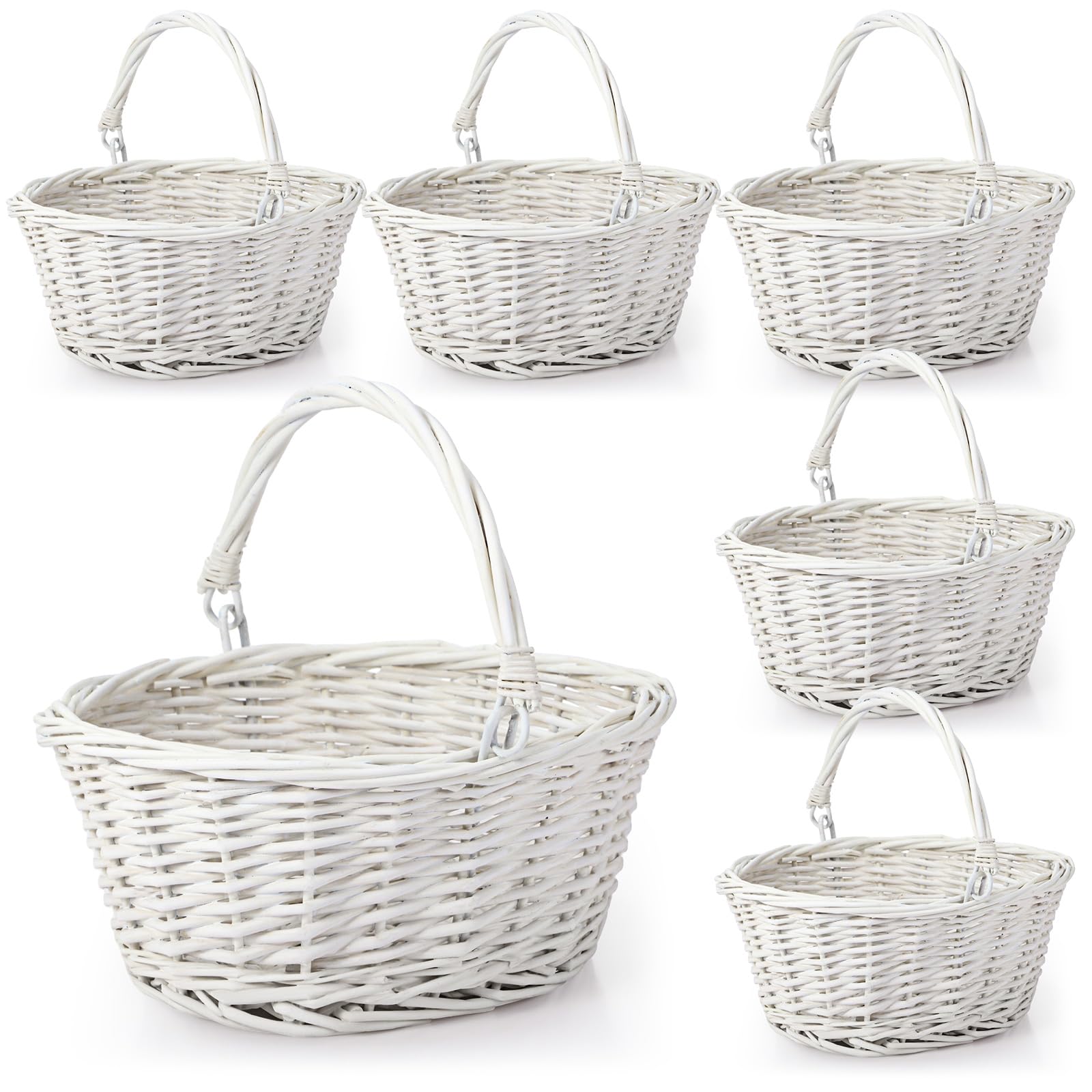 Photo 1 of Barydat 6 Pcs Small Wicker Picnic Basket with Handle Flower Girl Baskets Oval Willow Woven Braided Gift Basket for Weddings Baby Shower Summer Home Garden Decor(9" X 7" X 4",White)