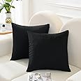 JIAHANNHA Velvet Black Throw Pillow Covers 16x16 Inches Set of 2 Soft Decorative Striped Design Square Cushion Covers for Cou