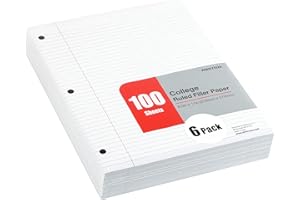 Mintra Office Filler Paper (College Ruled, 600 Sheets (6pks of 100)) - for 3-Ring Binder, Notepaper, Loose leaf filler paper, punched, bulk pack