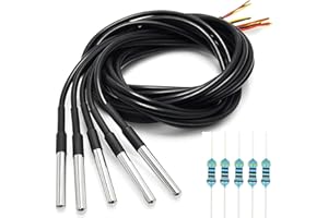 WWZMDiB 5 Pcs DS18B20 Temperature Sensor Probe High-Accuracy Waterproof Equipped with 5 Pcs 4.7K resistors for Arduino Raspberry Pi DIY