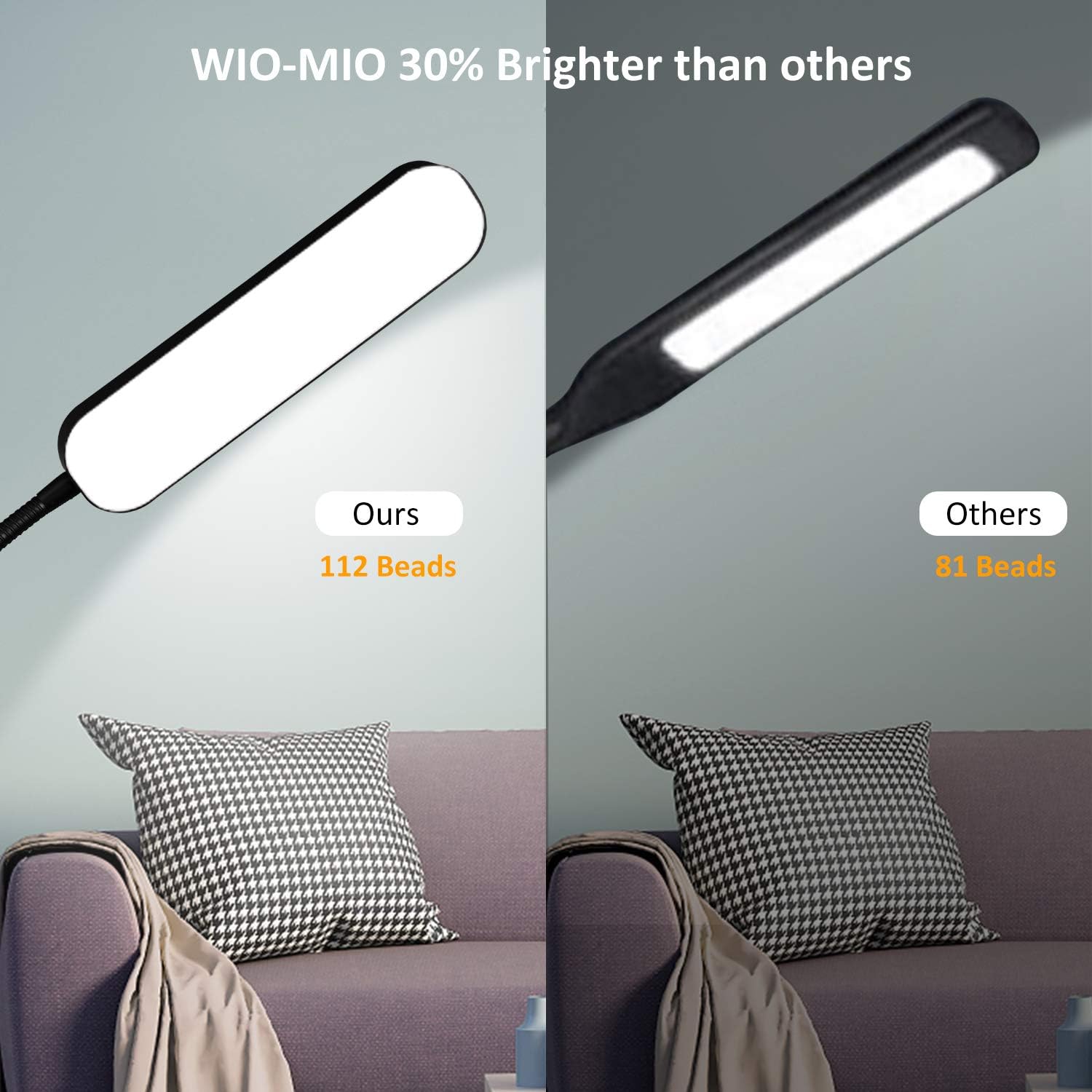 Led Floor Lamp with 4 Color Temperature and Stepless Dimmer, Remote and Touch Control Floor Lamp, Adjustable Gooseneck Standing Lamp for Living Room - - 
