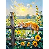 MBNTJHT Cat Stamped Cross Stitch Kits,Cat Sleeping on Fence Cross Stitch Ornament Kits for Adults Beginners,11CT Counted Embroidery Needlepoint Kit Art and Crafts 12x16 Inch.