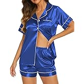 Ekouaer Silk Pajamas for Women Short Sleeve Sleepwear Soft Button Down Loungewear 2 Piece Satin Pjs Shorts Set