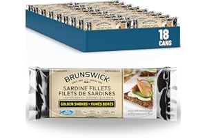 Brunswick Sardine Fillets Seafood Snacks Golden Smoked 92g, 18 Count - Canned Sardines - High In Protein - Contains Omega-3 -