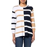 Three Quarters Sleeves Drop Neck Jewel Neck Sweater Top