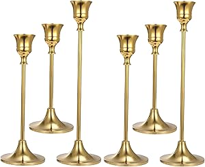 Anndason Set of 6 Gold Candlestick Holders Gold Candle Holder Taper Candle Holders Candle Holder Decorative Candlestick Holder for Home Decor, Wedding, Dinning, Party, Anniversary