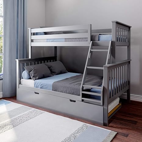 Max Lily Solid Wood Twin Over Full Bunk Bed With Trundle Bed Grey Amazon In Furniture Bunk Bed With Extra Bed