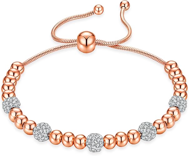 Amazon Rockyu ジュエリー 人気 ブランド ブレスレット レディース ピンクゴール ステンレスチェーン レディース腕輪 おしゃれ ビーズ 玉 幸運を呼ぶ ブレスレット 通販