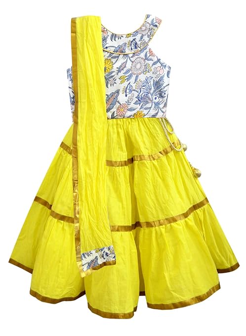 Girl's cotton Lehenga Choli (GLHG YOK FFY_Yellow_2-3 Years)