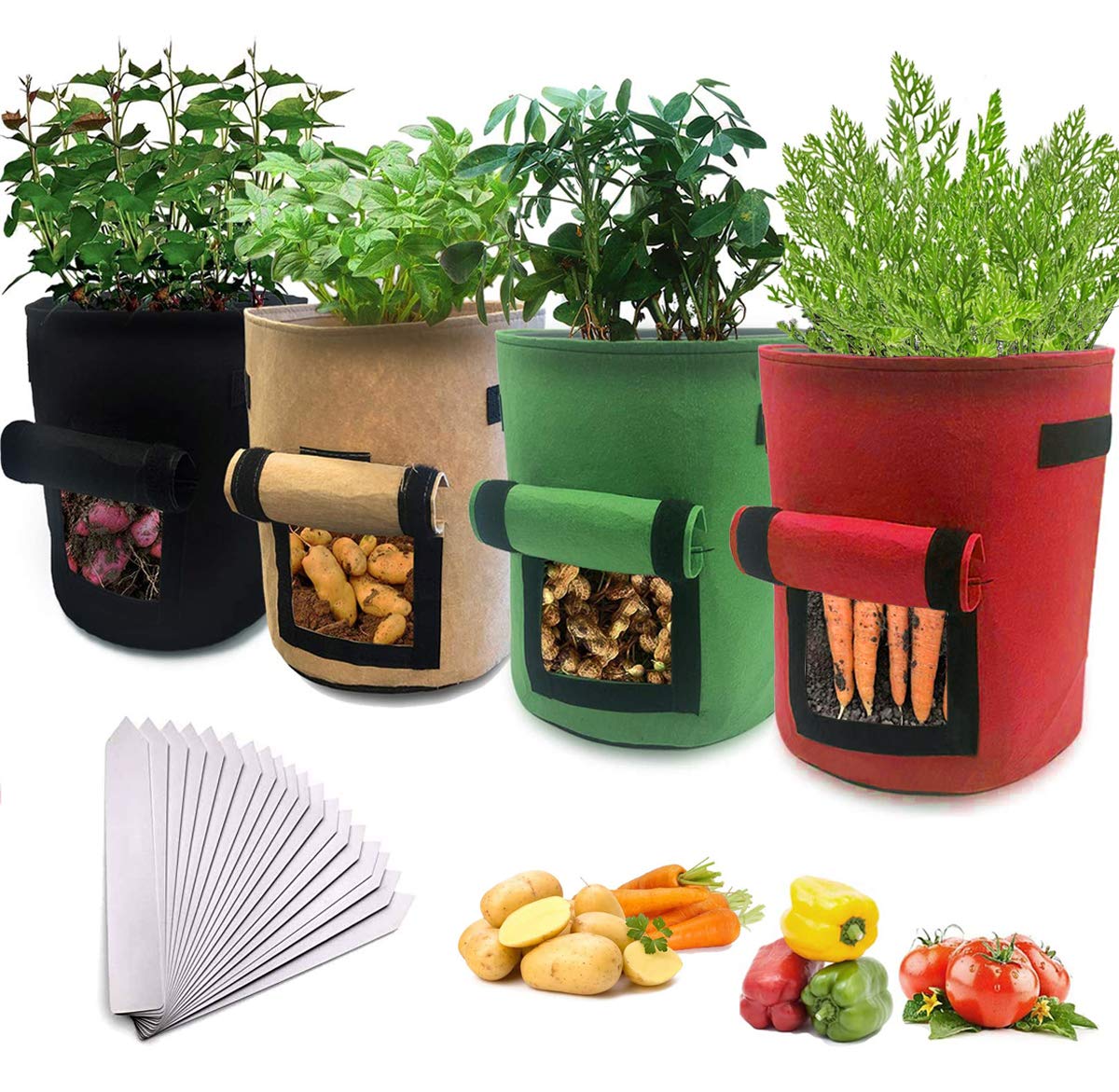 Plant Grow Bags, 7 Gallon Vegetable Grow Plant Bag with Visualized Window and Handles, Tomato, Potato,Strawberry, Flower Fruits Growing Container, Garden Ventilated+20 Plant Garden Labels