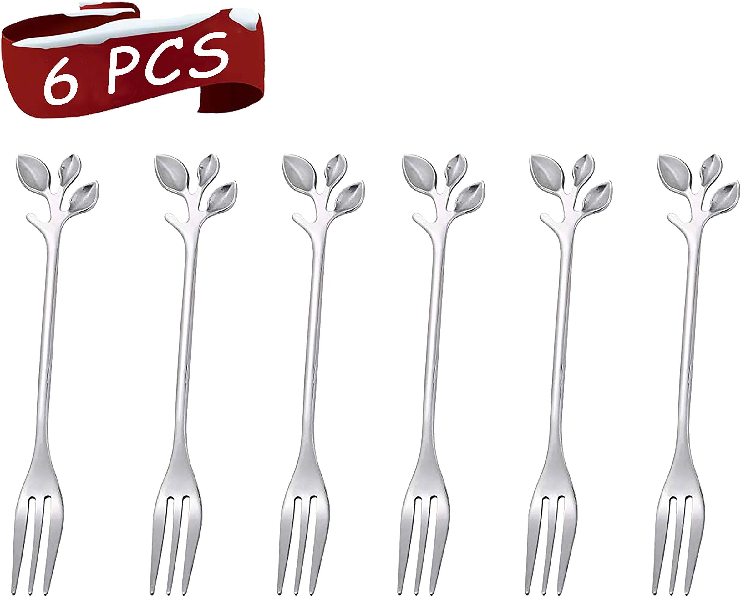 8Pcs 4.7Inch Leaf Handle Dessert Forks (Silver)