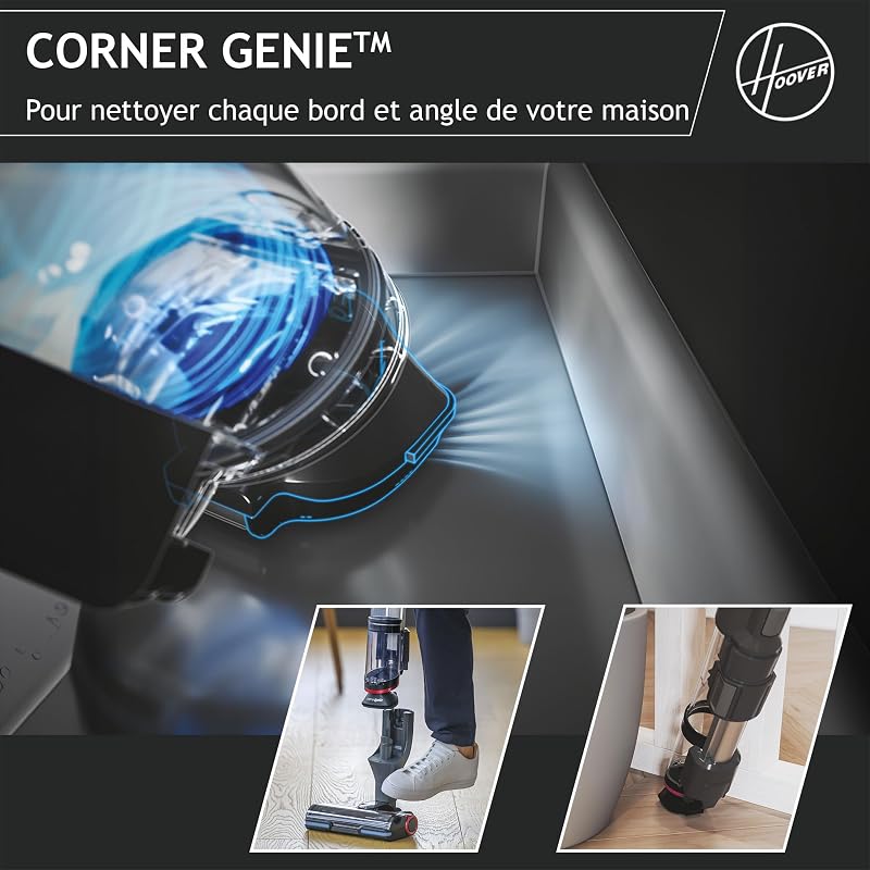 HFX10H Aspirateur Balai sans Fil Ultra Puissant avec Système Innovant Corner Genie pour Nettoyer Les Bords et Les Angles, Brosse Anti-Twist avec Eclairage LED