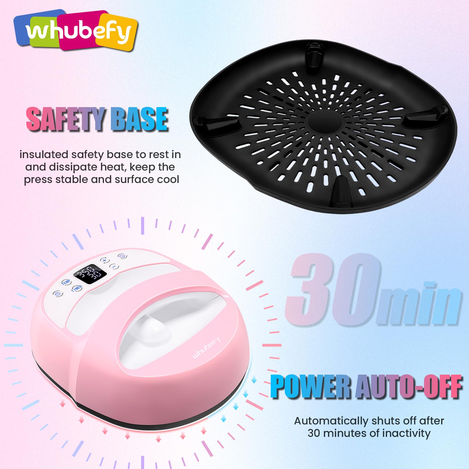 Whubefy Heat Press Machine for T Shirts 12x10 Portable Easy Iron Press with Insulated Safety Base & Auto-Off, 550W Dual-Tube Fast Heating & Precise Temperature Control for Wind Spinner, Bags, Pillows