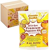 Concession Essentials 6oz Popcorn Portion Packs – Pre-Measured Kernels, Oil & Salt – Case of 12 Packs for Perfect Popcorn Every Time