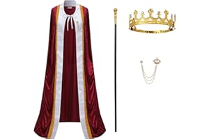Regenboog King Costume for Men and Women, Queen Costume,Adult King Cape Robe Metal Crown Scepter, Lord Farquaad Costumes