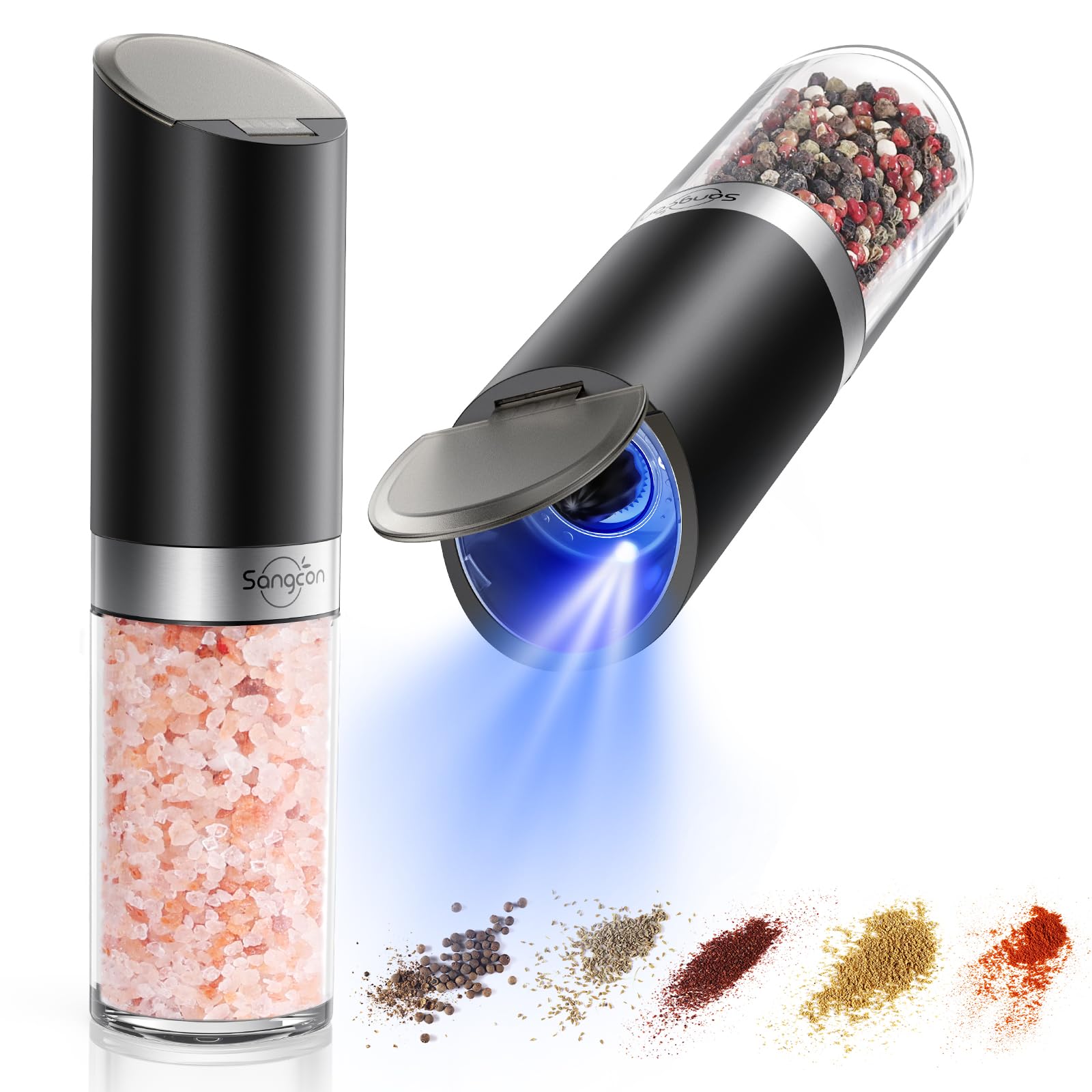 Sangcon Gravity Electric Salt and Pepper Grinder Set with Dust Cover ...