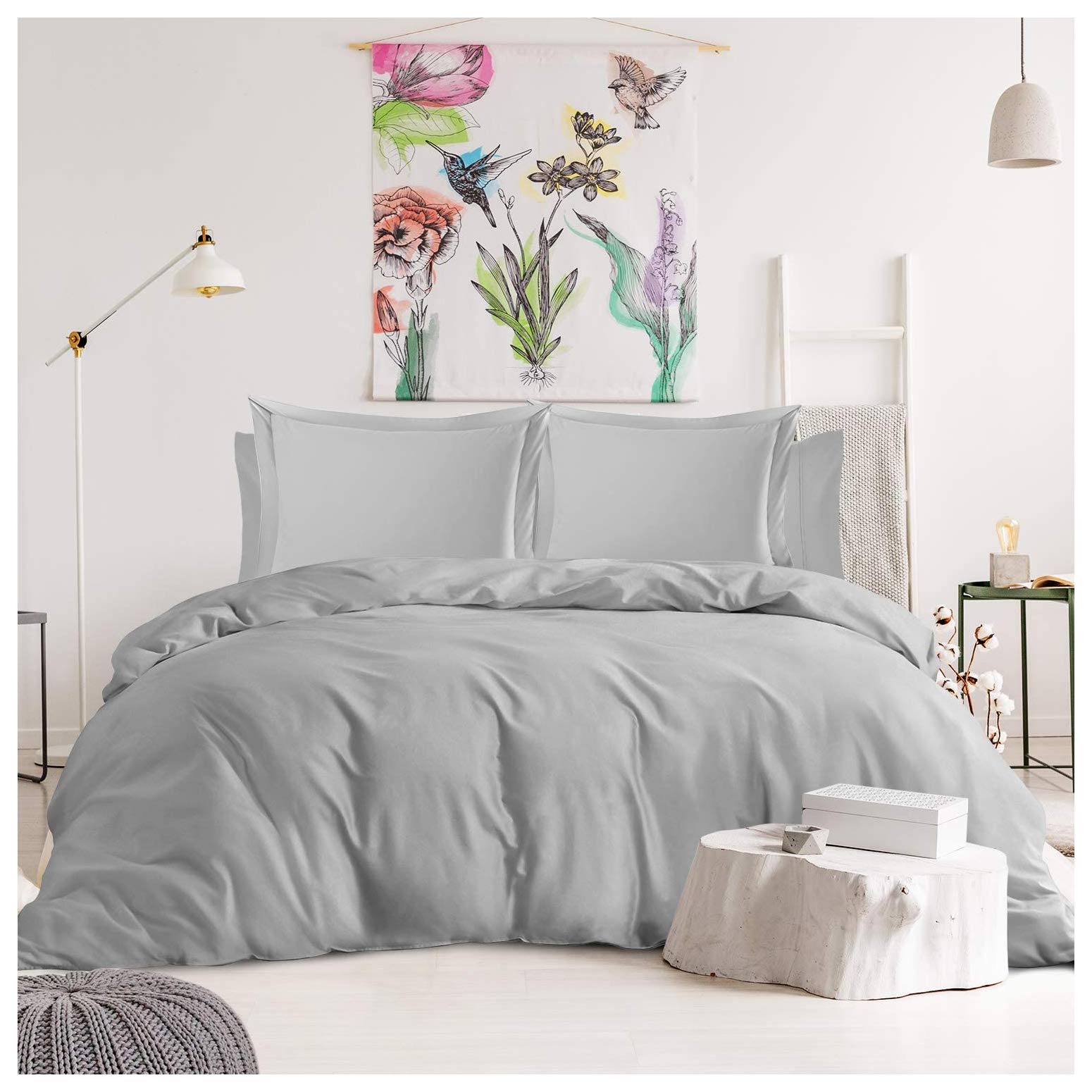 121 Living Duvet Cover Set with Matching Pillow Cases 100% Cotton 300 Thread Count Hotel Quality Quilt Cover Premium Bedding Collection Extra Soft Comforter Luxury Light Grey (Super King)