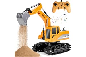 Remote Control Excavator Toy for Boys Kids, 2.4Ghz RC Construction Vehicles with Metal Shovel, Realistic Lights & Sounds, Bes