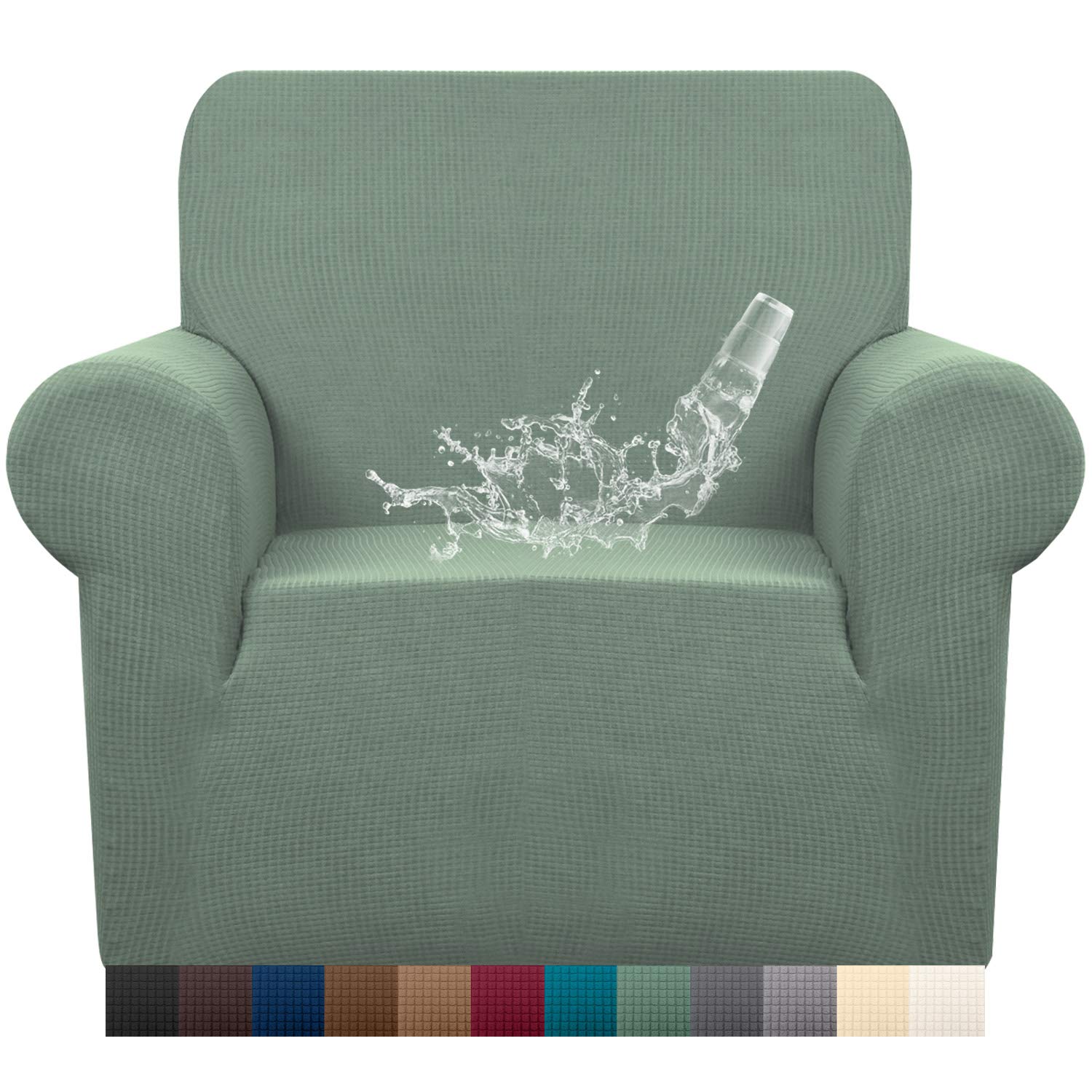 Granbest Premuim Water Repellent Armchair Covers 1 Piece Stretch Chair Slipcover for Living Room Non Slip Chair Protector Jacquard Sofa Cover 1 Seater Chair Covers (1 Seater, Matcha Green)