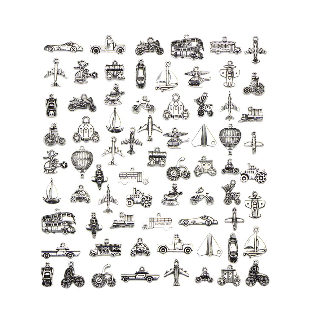 EXCEART Womens Travel Accessories 70pcs Transportation Charms Silver Vehicle Plane Building Travel Pendant Bulk DIY Jewelry Craft Supply for Necklace Bracelet Keychain Womens Car Accessories