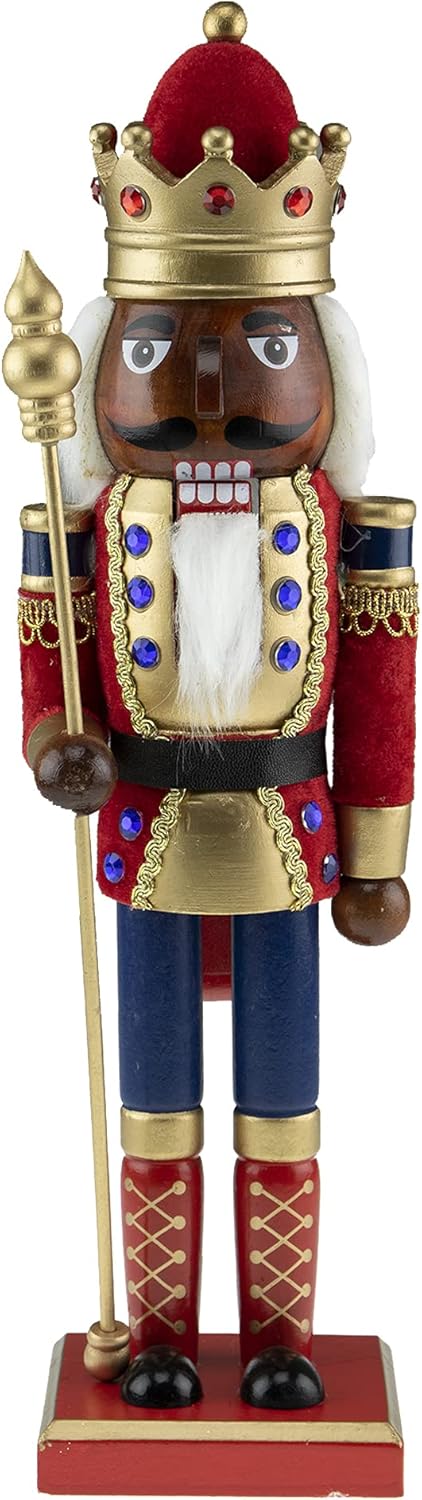 Nutcrackers - Clever Creations African American Red King 14 Inch Traditional Wooden Nutcracker, Festive Christmas Décor for Shelves and Tables