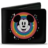 Buckle-Down Disney Wallet, Bifold, Mickey Mouse Smiling Face and Disney Pride Signature Logo, Vegan Leather