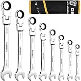 DEKOPRO 8-PC Flex Head Ratcheting Wrench Set, Metric Standard 9-17mm, 72-Tooth Cr-V Combination Wrenches with Portable Pouch for Mechanics &amp; Home Maintenance