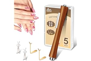 MERDTTES 3 IN 1 Cat Eye Magnet for Nails, Wooden Magnetic Pen with Heart & Rabbit Shaped Stick for Nail Art, Professional Home DIY Cateye Gel Polish Magnets Tools (5PCS)
