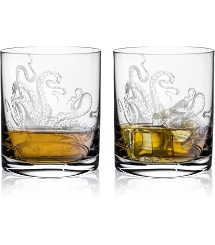 Caskata Lucy The Octopus Stemless Martini Glasses Set Of 2 - 12 Oz Lead-Free Crystal Cocktail Glasses With Hand-Etched Design - View #12