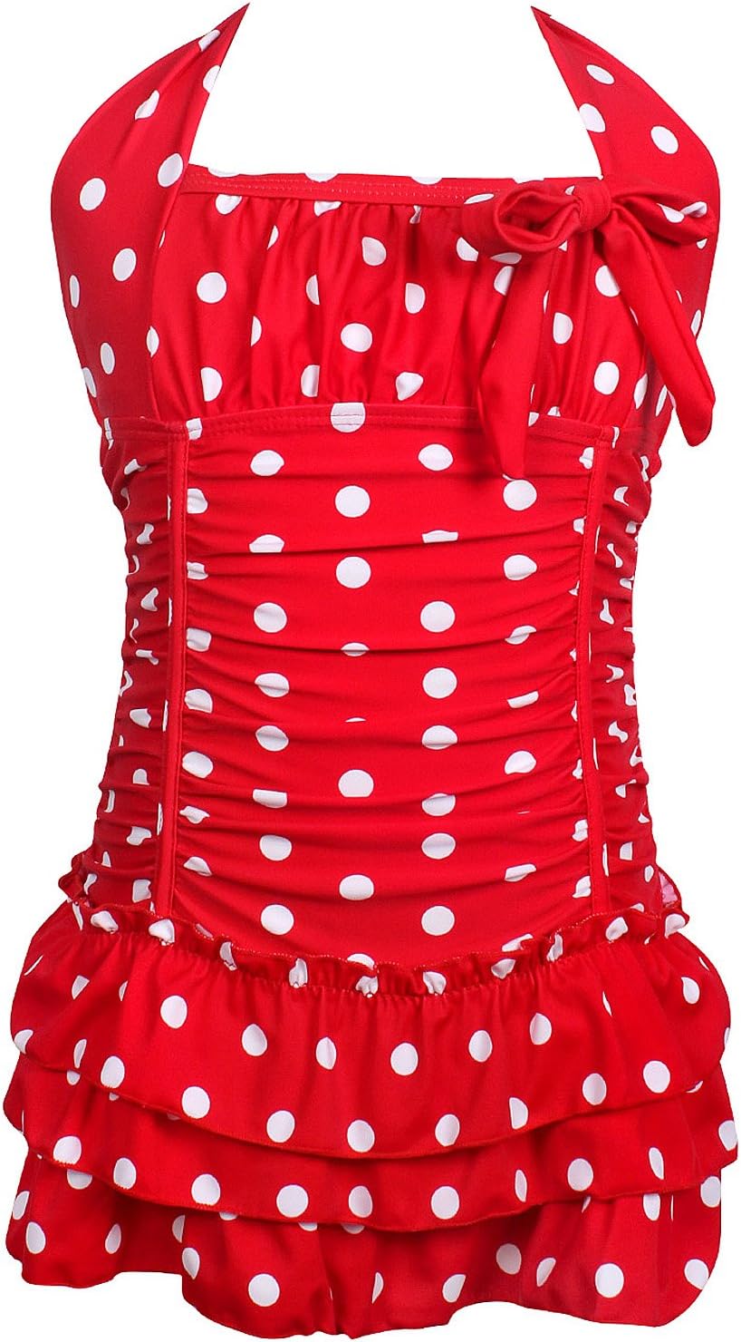 qyqkfly Polka Dot Girls Kids Bathing Suits Adjustable Swimsuits (FBA)