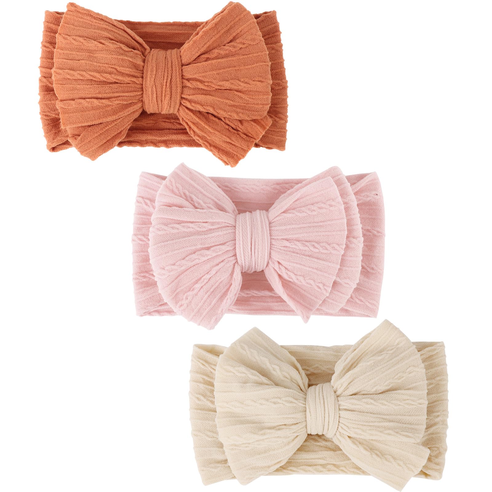 DRESHOW 3 Pack Baby Headbands for Girls Newborn Baby Nylon Headbands with Bows Hair Accessories