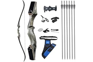TOPARCHERY 60'' Archery Recurve Bow Takedown Bow Hunting Bow and Arrow Set Adult Target Practice Competition Survival Longbow Right Hand 30-50lbs with 6pcs Fiberglass Arrows