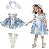 noxozoqm Girls Blue Lolita Dress Anime Cartoon Ruffle Sleeve Princess Outfits Halloween Cosplay Sweet Party Birthday Costume