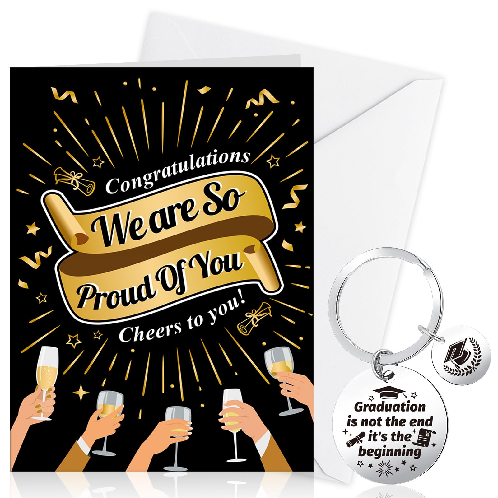 HOWAF Graduation Card Congratulations Card Well Done Proud Of You Card with Graduation Keyring for Graduation Gifts for Her Him, Class Of 2025 Gifts, School Leavers Gifts