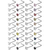 Ruifan 10-40PCS 22G Surgical Steel Diamond CZ Nose Stud Rings L Shaped Piercing Jewelry 1.5mm 2mm 2.5mm 3mm