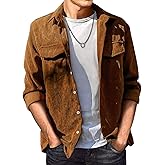 JMIERR Men's Corduroy Button Down Shirts Casual Long Sleeve Shacket Jacket with Flap Pockets