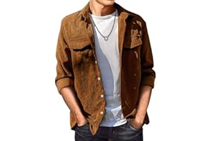 JMIERR Men's Corduroy Button Down Shirts Casual Long Sleeve Shacket Jacket with Flap Pockets