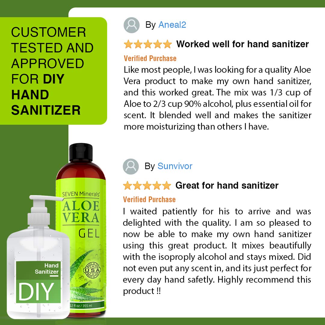 Organic Aloe Vera Gel with 100% Pure Aloe From Freshly Cut Aloe Plant, Not Powder - No Xanthan, So It Absorbs Rapidly With No Sticky Residue - Big 12 oz: Beauty