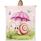 Erosebridal Kawaii Snail Fleece Blanket Girls Groovy Floral Print Throw 50"X60" Sherpa Blanket Pink Decor for Bedroom Cute Animals Wildlife Throw Blanket Cartoon Flannel Blanket for Bed Couch