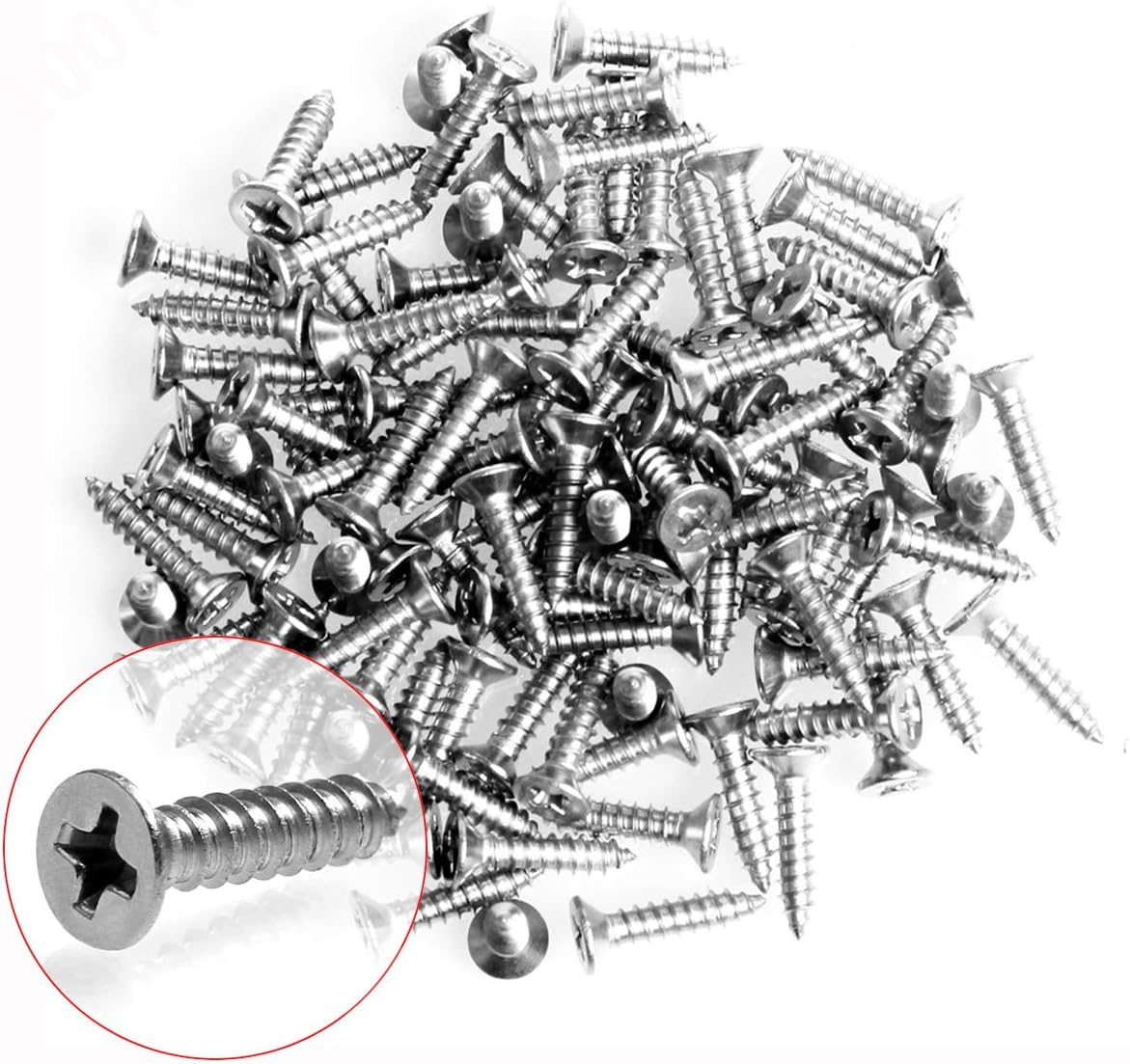 Eliseo 100pcs #6 x 5/8" Flat Head Phillips Wood Screws, 18-8 (304) Stainless Steel Self Tapping Screws (M3.5 x 16mm)