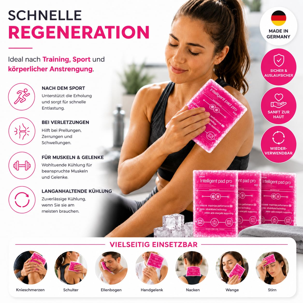 TK Gruppe Timo Kingler Kühlpads Set - MADE IN GERMANY - Kühlakkus Gel, klein & Groß Wärmekissen & Kühlpacks - Kühlkissen - Weisheitszahn & Fieber - Kinder & Erwachsene (3x pink - 16x16 cm) 5