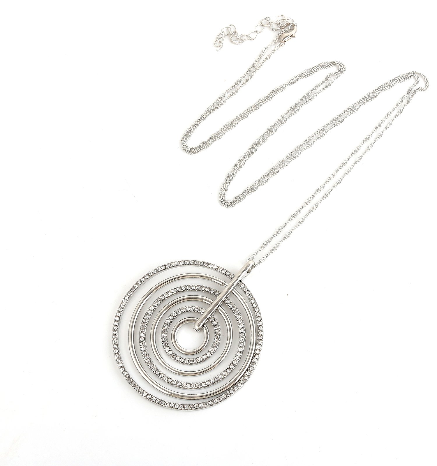 LEARD Multi-circle Crystal Paved Pedant Necklace Rose Gold Twist Chain Delicate for Women(silver)