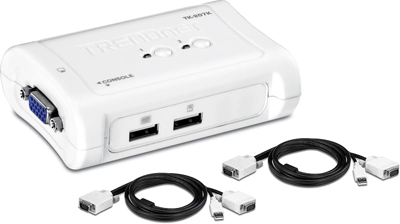 TRENDnet TK-207K 2-Port USB KVM Switch Kit VGA 2048x1536 Bus Powered