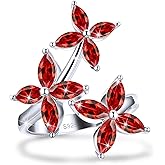 LYTTMAB Birthstone Ring Birth Flower Ring For Woman Her, Sterling S925 Silver Open Adjustable Dainty Daisy Clover Ring For Daughter Mother