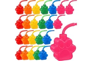 SRATTE Dog Paw Cups 10 oz Paw Dog Party Favors, Cute Print Plastic Puppy Straw Cup Bulk with Lids for Kids PET Dog Birthday Party Supplies Decorations (24 Pieces)