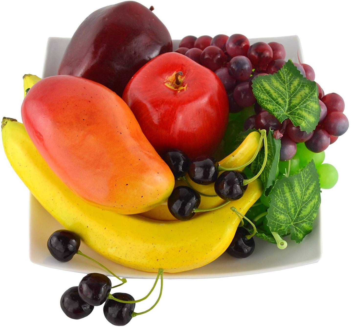 Hexint Mixture of Artificial Apple Banana Cherries Mango Grape Lifelike Simulation Realistic Fake Fruit Set for Christmas Party Home Decoration - 6 Different Fake Fruits